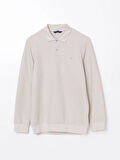 LCWAIKIKI Classic Bej Polo Yaka Uzun Kollu Erkek Sweatshirt