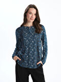 LCW Grace Lacivert Bağlamalı Yaka Desenli Kadın Bluz