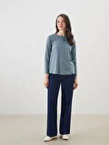LCW Grace Mavi Bağlamalı Yaka Nakışlı Kadın Bluz