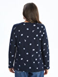 LCW Grace Lacivert Bisiklet Yaka Çiçekli Kadın Bluz