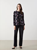 LCW Grace SİYAH Bağlamalı Yaka Çiçekli Kadın Bluz