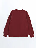 Bisiklet Yaka Nakışlı Oversize Kadın Kalın Sweatshirt_W4KY46Z8-HMS_8684681037252_M - L