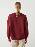 Bisiklet Yaka Nakışlı Oversize Kadın Kalın Sweatshirt_W4KY46Z8-HMS_8684681037276_XS - S