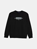 LCWAIKIKI Classic Siyah Bisiklet Yaka Uzun Kollu Baskılı Erkek Sweatshirt