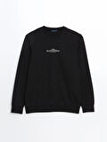 LCWAIKIKI Classic Siyah Bisiklet Yaka Uzun Kollu Baskılı Erkek Sweatshirt