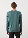 LCWAIKIKI Classic Yeşil Bisiklet Yaka Uzun Kollu Baskılı Erkek Sweatshirt