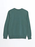LCWAIKIKI Classic Yeşil Bisiklet Yaka Uzun Kollu Baskılı Erkek Sweatshirt