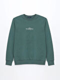 LCWAIKIKI Classic Yeşil Bisiklet Yaka Uzun Kollu Baskılı Erkek Sweatshirt