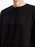 LCWAIKIKI Classic Siyah Bisiklet Yaka Uzun Kollu Baskılı Erkek Sweatshirt