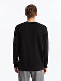 LCWAIKIKI Classic Siyah Bisiklet Yaka Uzun Kollu Baskılı Erkek Sweatshirt