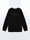 LCWAIKIKI Classic Siyah Bisiklet Yaka Uzun Kollu Baskılı Erkek Sweatshirt