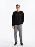 LCWAIKIKI Classic Siyah Bisiklet Yaka Uzun Kollu Baskılı Erkek Sweatshirt