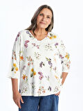 LCW Grace EKRU V Yaka Desenli Kadın Bluz