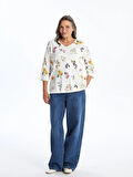 LCW Grace EKRU V Yaka Desenli Kadın Bluz