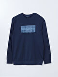 LCWAIKIKI Classic Lacivert Bisiklet Yaka Uzun Kollu Baskılı Erkek Sweatshirt