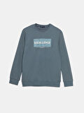 LCWAIKIKI Classic Indigo Bisiklet Yaka Uzun Kollu Baskılı Erkek Sweatshirt