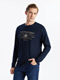 LCWAIKIKI Classic Lacivert Bisiklet Yaka Uzun Kollu Baskılı Erkek Sweatshirt