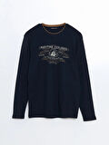 LCWAIKIKI Classic Lacivert Bisiklet Yaka Uzun Kollu Baskılı Erkek Sweatshirt