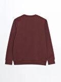 LCWAIKIKI Classic Bordo Bisiklet Yaka Uzun Kollu Baskılı Erkek Sweatshirt