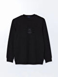 LCWAIKIKI Classic Siyah Bisiklet Yaka Uzun Kollu Baskılı Erkek Sweatshirt