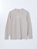 LCWAIKIKI Classic Bej Bisiklet Yaka Uzun Kollu Baskılı Erkek Sweatshirt