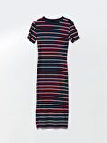LCW Vision LACİVERT Bisiklet Yaka Çizgili Kadın Elbise