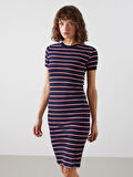 LCW Vision LACİVERT Bisiklet Yaka Çizgili Kadın Elbise