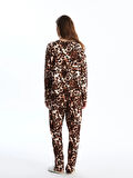 Bisiklet Yaka Leopar Desenli Polar Kadın Pijama Takımı_W4L555Z8-LQY_8684681317972_3XL