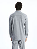 SOUTHBLUE Gri Slim Fit Uzun Kollu Çizgili Erkek Gömlek