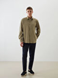 LCW Vision Yeşil Regular Fit Uzun Kollu Keten Karışımlı Erkek Gömlek