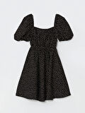 XSIDE SİYAH Kare Yaka Puantiyeli Poplin Kadın Elbise