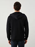LCWAIKIKI Basic Siyah Kapüşonlu Uzun Kollu Erkek Fermuarlı Sweatshirt