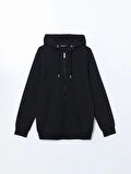 LCWAIKIKI Basic Siyah Kapüşonlu Uzun Kollu Erkek Fermuarlı Sweatshirt