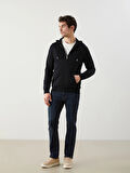 LCWAIKIKI Basic Siyah Kapüşonlu Uzun Kollu Erkek Fermuarlı Sweatshirt