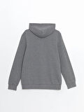LCWAIKIKI Basic Gri Kapüşonlu Uzun Kollu Erkek Fermuarlı Sweatshirt