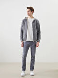 LCWAIKIKI Basic Gri Kapüşonlu Uzun Kollu Erkek Fermuarlı Sweatshirt