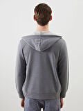 LCWAIKIKI Basic Gri Kapüşonlu Uzun Kollu Erkek Fermuarlı Sweatshirt