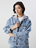 LCW Vision Indigo Kapüşonlu Oversize Kadın Jean Ceket