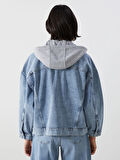 LCW Vision Indigo Kapüşonlu Oversize Kadın Jean Ceket