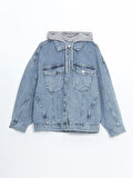 LCW Vision Indigo Kapüşonlu Oversize Kadın Jean Ceket