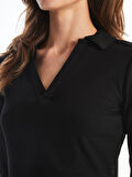LCWAIKIKI Classic SİYAH Polo Yaka Düz Uzun Kollu Kadın Body