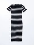 XSIDE SİYAH Bisiklet Yaka Çizgili Kadın Bodycon Elbise