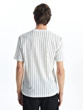 LCW Vision Beyaz Bisiklet Yaka Kısa Kollu Çizgili Erkek Dokulu Tişört