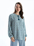 LCW Grace PETROL Bağlamalı Yaka Desenli Kadın Bluz