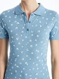 LCWAIKIKI Classic Mavi Polo Yaka Desenli Kadın Tişört