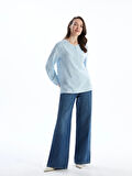 LCW Grace Mavi Kaçık Yaka Nakışlı Kadın Bluz