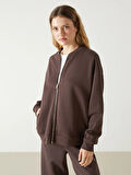LCW Vision Kahverengi Kolej Yaka Oversize Kadın Fermuarlı Sweatshirt