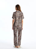 Gömlek Yaka Leopar Desenli Saten Kadın Pijama Takımı_W4L923Z8-LTE_8684681994449_S