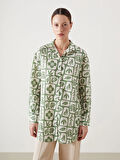 LCW Modest Yeşil Desenli Oversize Kadın Gömlek Tunik