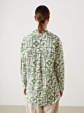 LCW Modest Yeşil Desenli Oversize Kadın Gömlek Tunik